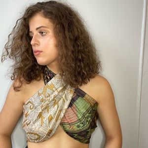 Gorgeous handmade vintage silk golden sunset scarf geometrical scarf